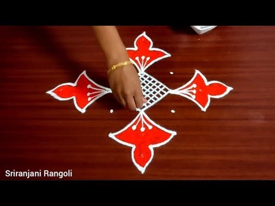 Easy 7x1 Dots New Year Rangoli Design | 2022 Kolam Designs | Simple Daily Kolam Muggulu |