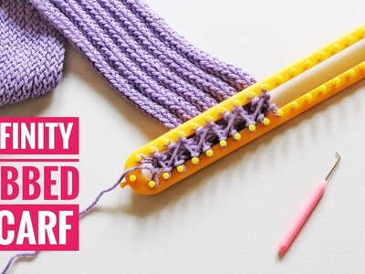 How to Loom Knit an Infinity Ribbed Scarf using a Long Loom (DIY Tutorial)