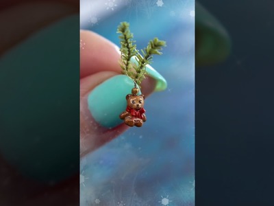 Making mini teddy bear Christmas tree decoration with polymer clay | Dollhouse miniatures #shorts