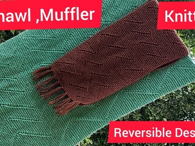 Reversible shawl ,Muffler  stole  design ,Reversible lace knitting pattern-228