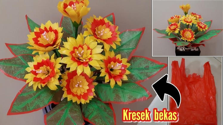 Bunga dari plastik kresek bekas | DIY how to make flowers with plastic bag