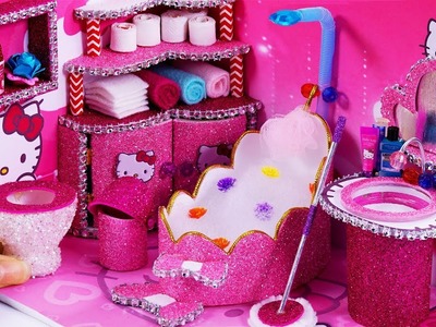 DIY Miniature Dollhouse Bathroom ~ Hello Kitty Room Decor #58