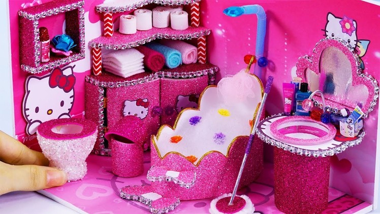 DIY Miniature Dollhouse Bathroom ~ Hello Kitty Room Decor #58