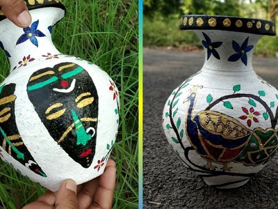 Advance DIY Big Clay Pot Painting || Murari Painting With Acrylic Colours