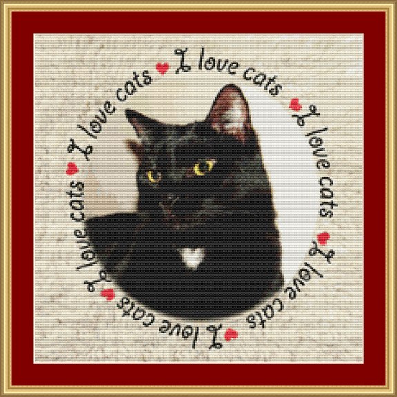 Keep calm and love black cats cross stitch pattern Cute animals embroidery PDF 
