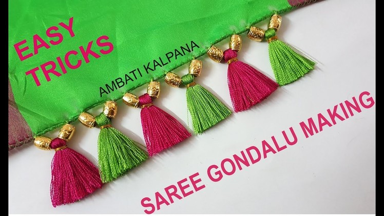 Saree gonde making easy || Saree gonde designs. Saree gondalu with beads (Simple Trick)