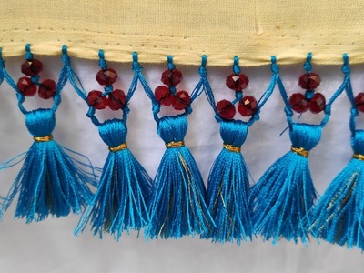 Simple saree kuchu design #4 | Crystal beads using saree kuchu design |Tassels