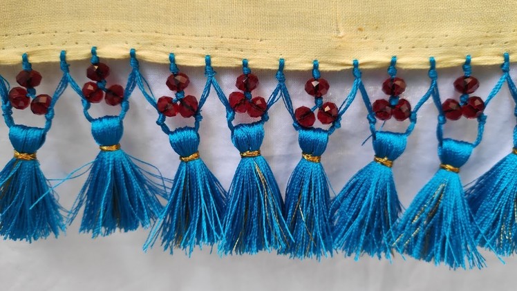 Simple saree kuchu design #4 | Crystal beads using saree kuchu design |Tassels