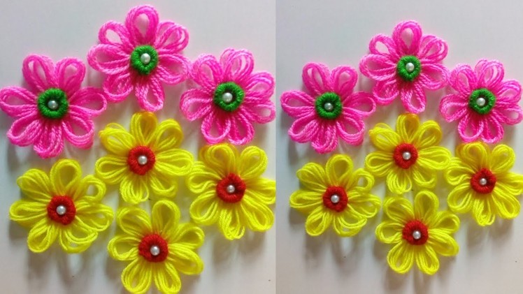 DIY easy woolen flower making!!Hand Embroidery making flower with simple trick!! wool flower
