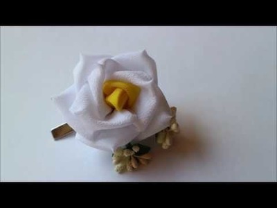 DIY - Kanzashi flower : White Rose | Cara Membuat Kanzashi Mawar