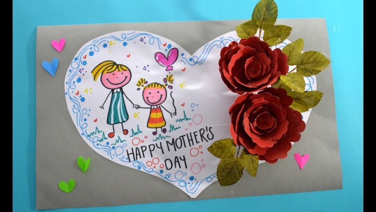 DIY Mother's Day card. handmade the roses card for Mom. For kids.Flores de Papel