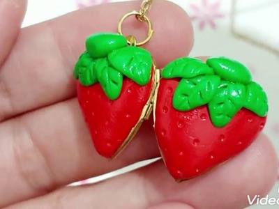 DIY Strawberry Clay Locket Necklace