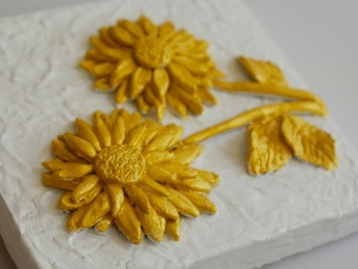 Gold platted flower Mural for beginners. Handmade gift. Clay work