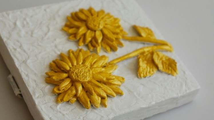 Gold platted flower Mural for beginners. Handmade gift. Clay work