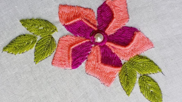 Hand embroidery flower design , satin stitch video tutorial.
