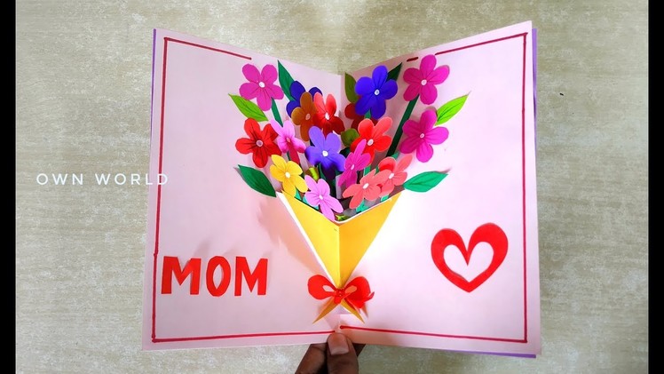 Handmade Mother's Day card. Mother's Day pop up card making- flower bouquet pop up card