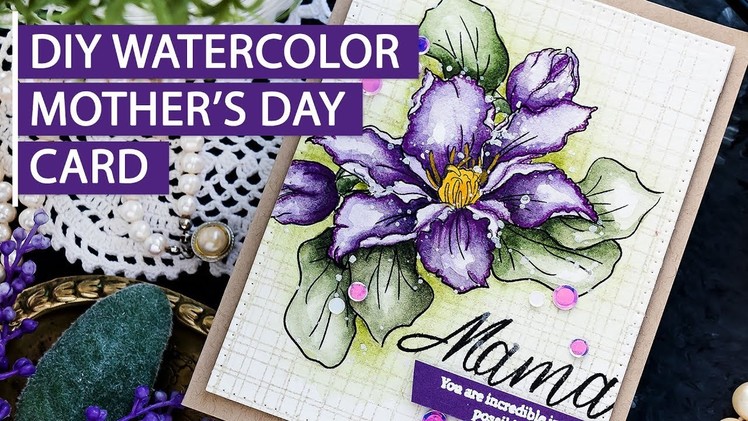 Mother's Day Watercolor Clematis Card - Easy Handmade Cards