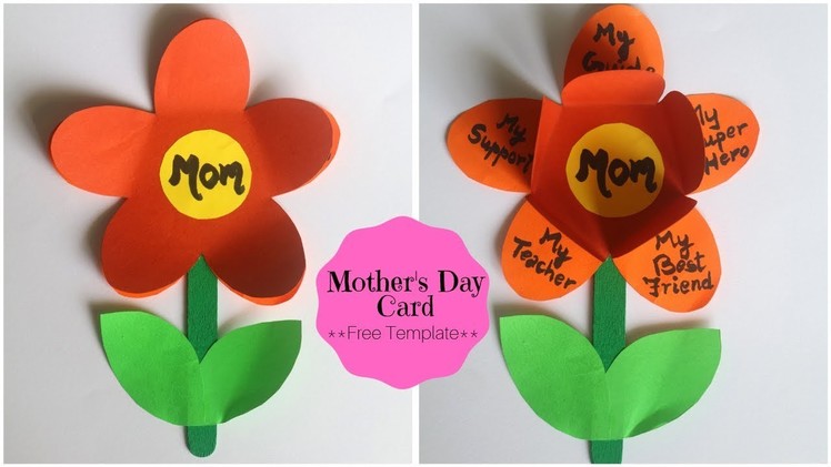 Mothers Day Card EASY | Handmade Greetings Card with Free Flower Template | Little Crafties