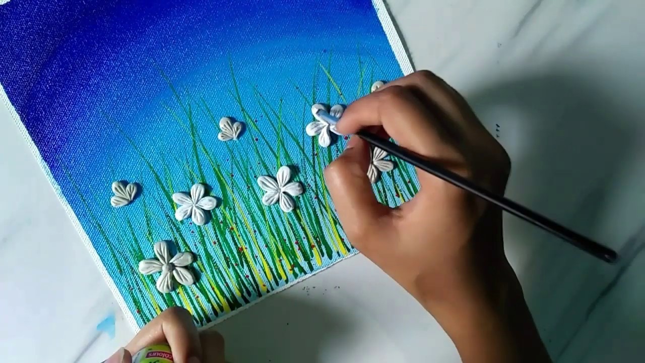 3d clay flower painting. shilpkar clay mural painting for beginners