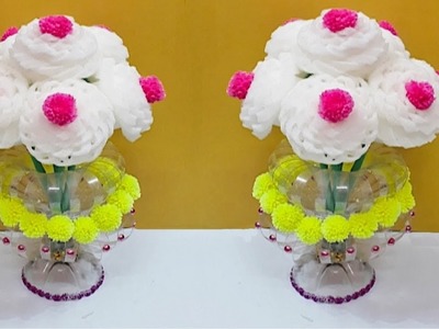 DIY Guldasta with foam flower and waste plastic bottle at home|Best out of waste guldasta.Flower pot