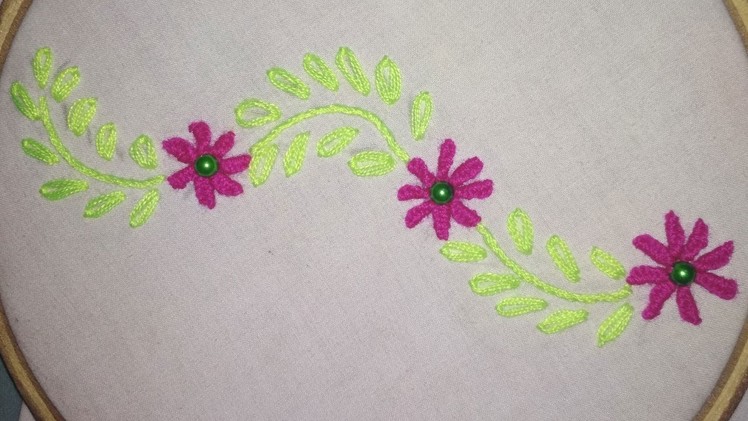 Hand Embroidery: Caston Stitch-Vine embroidery border line design of flowers