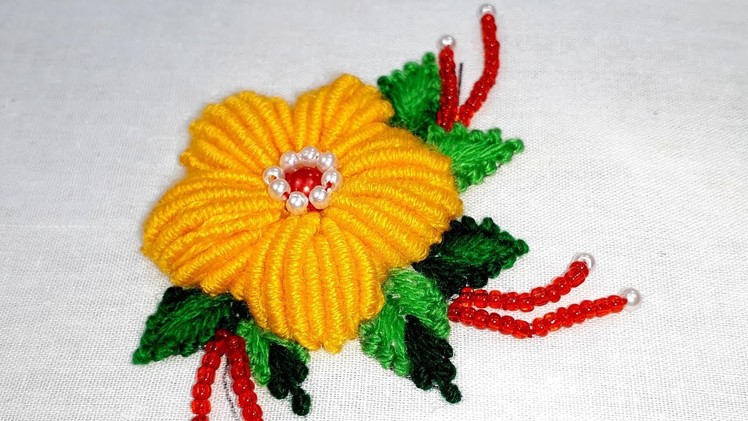 Hand embroidery flower design , brazilian stitch with cotton , cherry blossom.