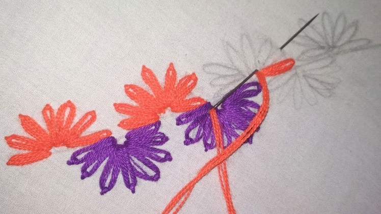 Hand Embroidery | Lazy Daisy Stitch with French Knot | Decorative Border Line Design