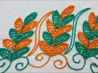 Hand Embroidery,Leaf Borderline hand embroidery stitch,modern Embroidery tutorial