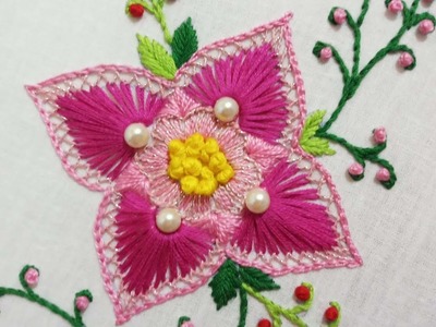 Hand embroidery of a  beautiful flower motif