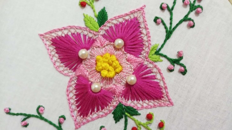 Hand embroidery of a  beautiful flower motif