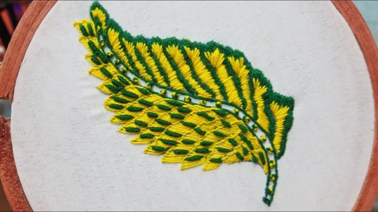Hand Embroidery,Stylish Leaf hand embroidery,modern embroidery stitch