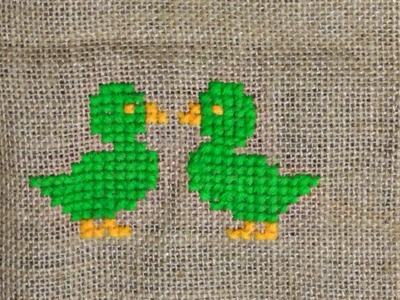 Hand Embroydery | Cross Stitch Embroydery (Bird Pattern) On Jute Mat