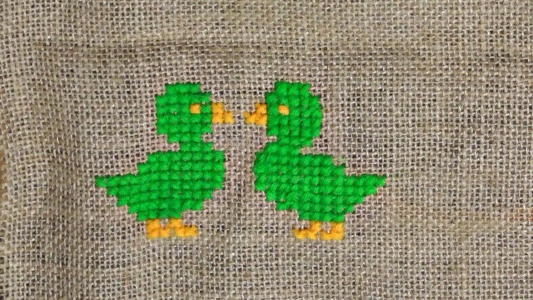 Hand Embroydery | Cross Stitch Embroydery (Bird Pattern) On Jute Mat