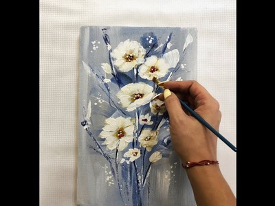 How to draw easy flowers painting. Demonstration.Acrylic Technique on canvas by Julia Kotenko