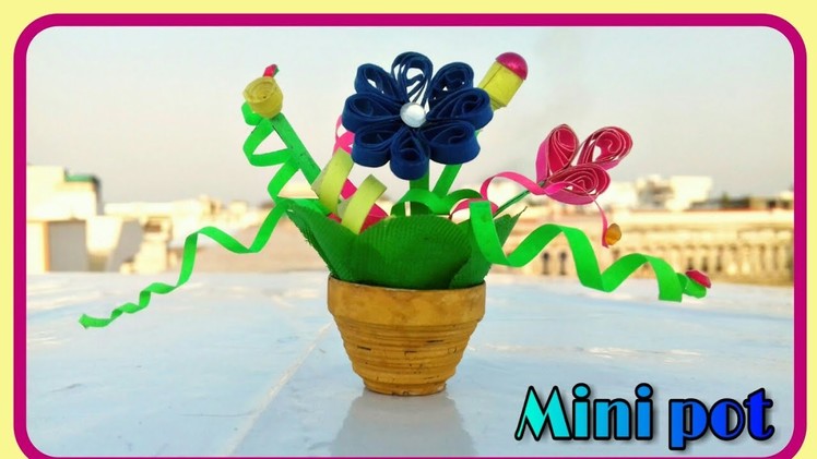 How to make mini 3d quilling flower pot ; home decoration idea