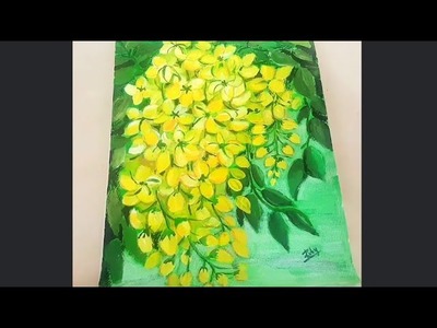 How to Paint a Simple Goldenshower Flowers. Cassia Fistula|| Easy Flower Painting in Acrylic