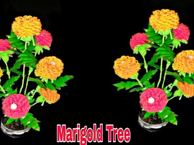 New design flower Tree making with wool and plastic bottle. DIY Marigold Tree