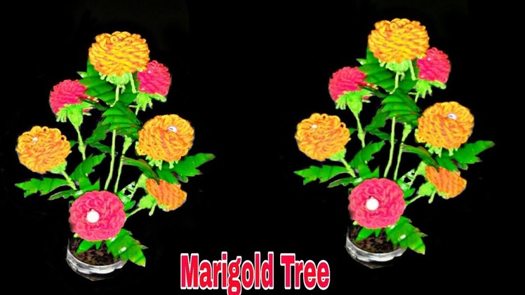 New design flower Tree making with wool and plastic bottle. DIY Marigold Tree