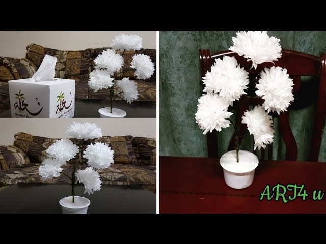 Tissue paper  flower  making with white tissue.Best Out Of Waste.Malayalam utube channel.ART4 u