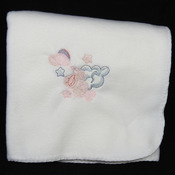 Cream Anti-Pill Fleece Baby Blanket With An Embroidered Picture - Free Shipping