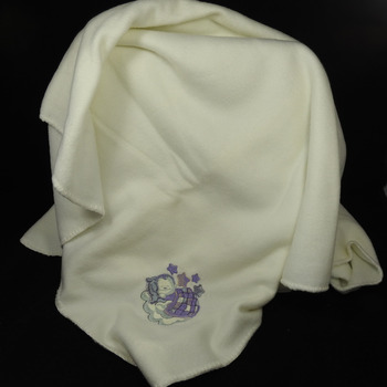 Cream Anti-Pill Fleece Baby Blanket With An Embroidered Picture - Free Shipping