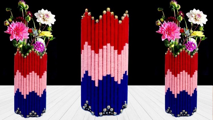 DIY Flower Vase Out of Waste Newspaper and Wool | Easy flower vase making | Home Decor Idea