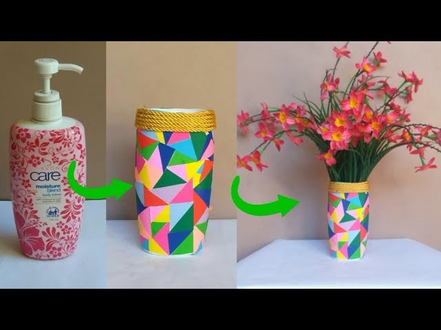 DIY: Recycled Plastic bottle Ideas|Diy Flower Vase Craft|Best out of Waste plastic lotion bottle