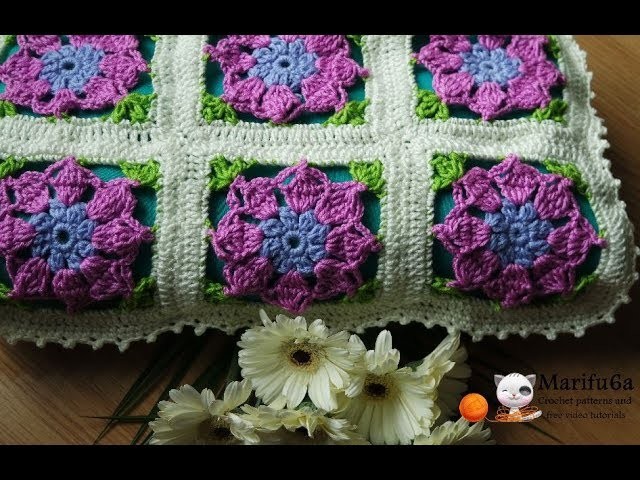 How to crochet easy blanket afghan with flowers pattern by marifu6a