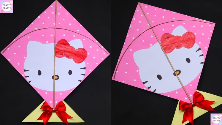 Kite Making | How to make kite at home.DIY Hello Kitty Kite.  | Patang making.हैलो किट्टी पतंग