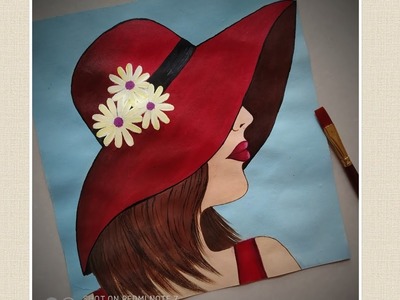 Lady in Red hat step by step Acrylic painting for beginners| Beautiful girl painting| Priyaartstudio