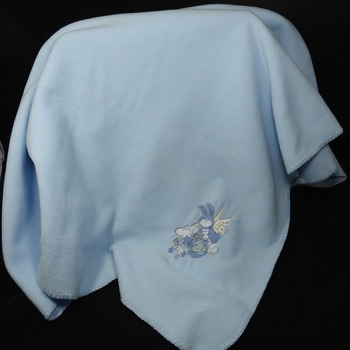 Light Blue Anti-Pill Fleece Baby Blanket With An Embroidered Picture - Free Shipping