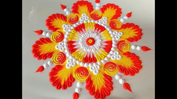 Very easy colourful neat and clean rangoli design