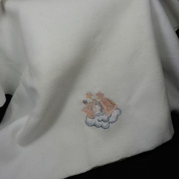 White Anti-Pill Fleece Baby Blanket With An Embroidered Picture - Free Shipping