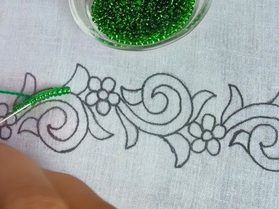 Beaded hand embroidery border,beads work for dress,easy embroidery tutorial